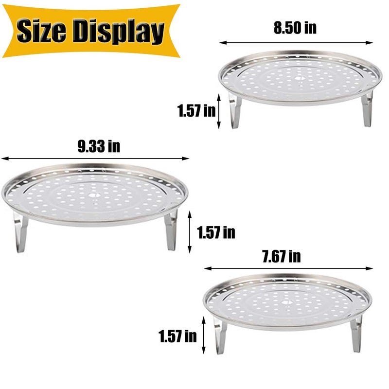 NRDBEEEC NRDBEEE Round Stainless Steel Rack 7.6" 8.5" 9.33" Inch Diameter Steaming Stand Canner Canning Racks Steamer Insert Stock Pot Steaming Tray Stand Pressure Cooker Cooking Toast Bread Salad (3 Pack) - Image 2